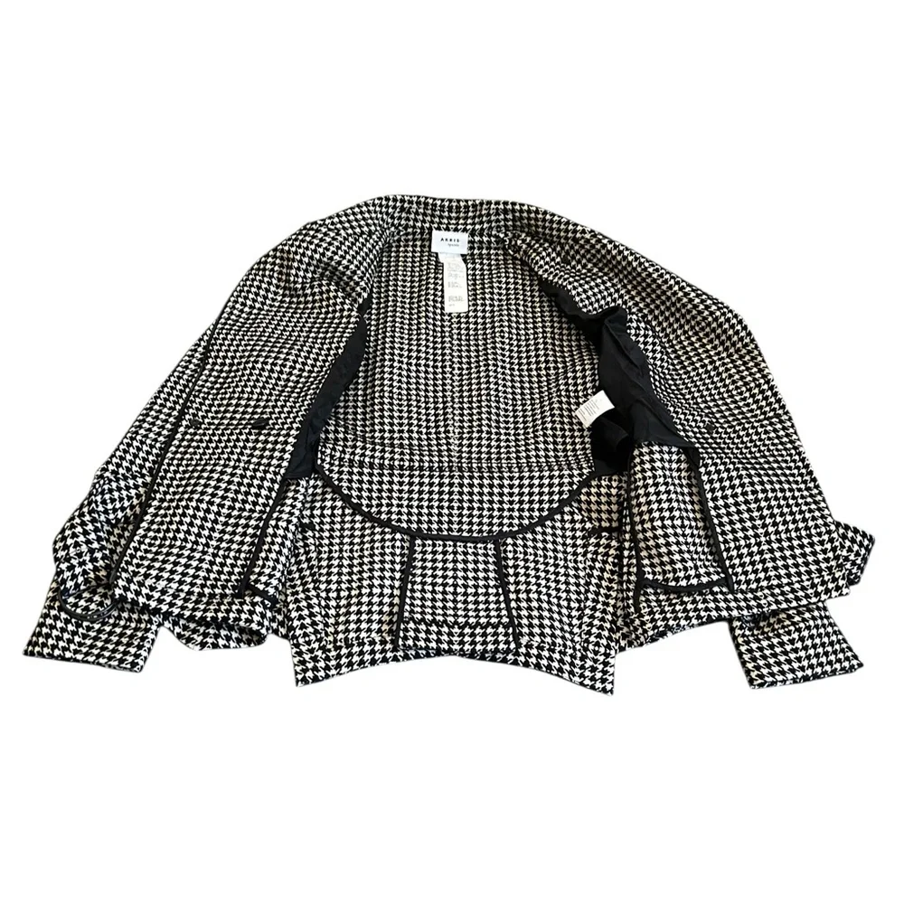 Akris Punto Belted Houndstooth Peplum Jacket Black White Zip-Up Luxury Size 10 - Picture 14 of 16